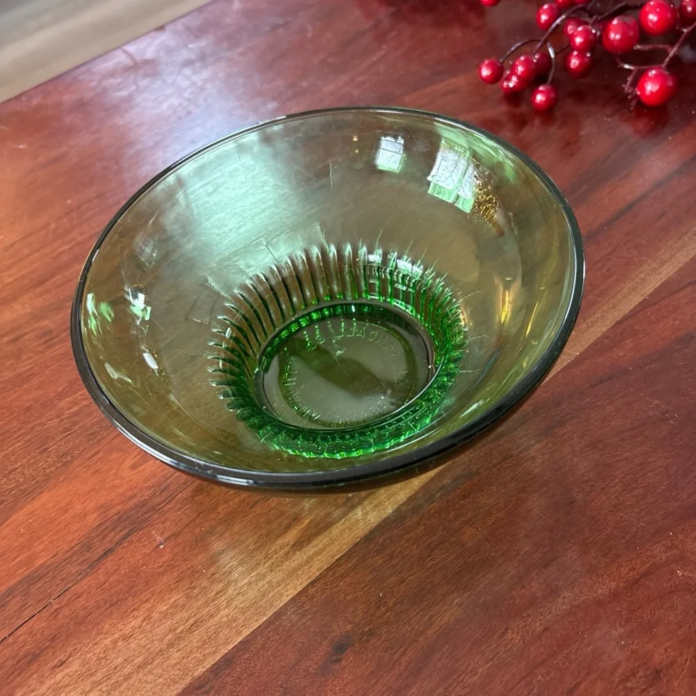 Vintage A L Randall Co. 1960’s Green Candy Bowl with Ribbed Collar Base
